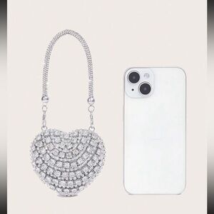 Silver Heart-Shaped Crystal Bag